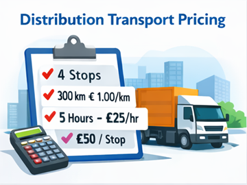 Distribution transport pricing with multiple stops distance hours and per stop rate calculation on clipboard