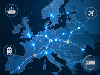 International logistics transport routes across Europe with shipment tracking visibility